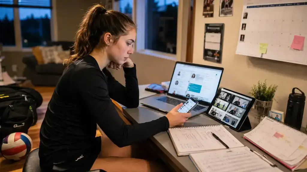 Canadian teenage volleyball player managing her own college recruiting process from home